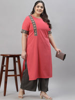 Thumbnail for Sztori Plus Size Floral Yoke Design Straight Kurta With Palazzos - Distacart
