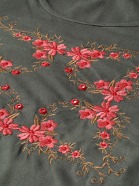 Thumbnail for Anubhutee Women Charcoal Grey & Pink Embroidered Kurta with Trousers - Distacart