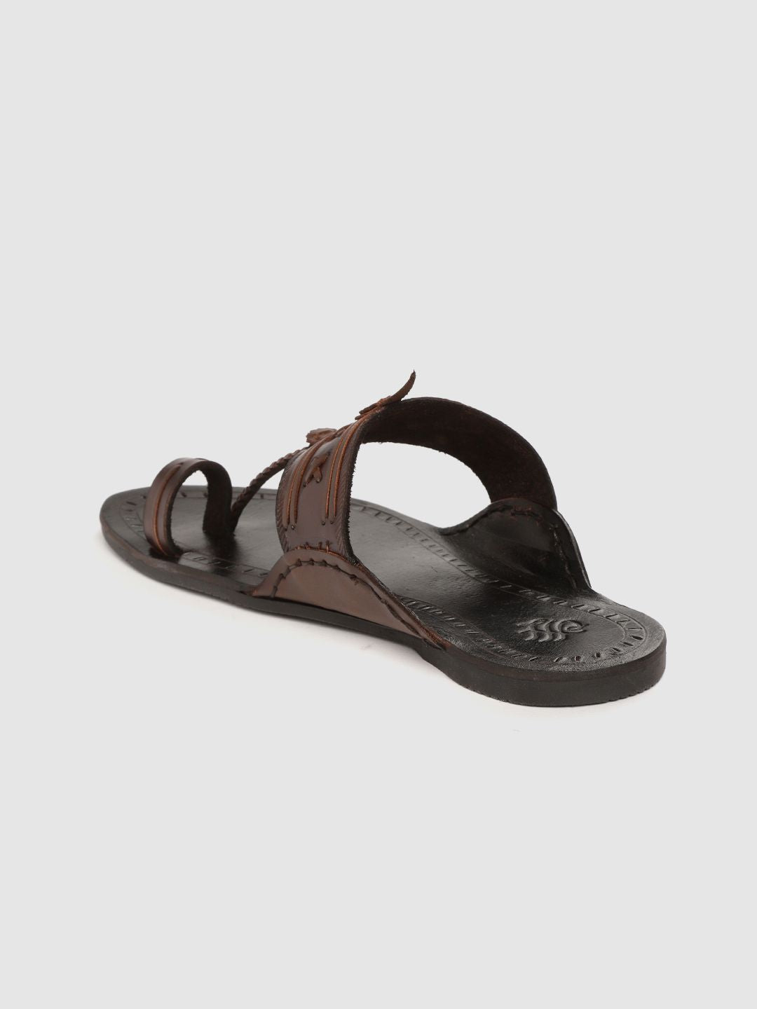 House of Pataudi Men Coffee Brown Handcrafted Leather One-Toe Sandals