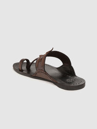 Thumbnail for House of Pataudi Men Coffee Brown Handcrafted Leather One-Toe Sandals