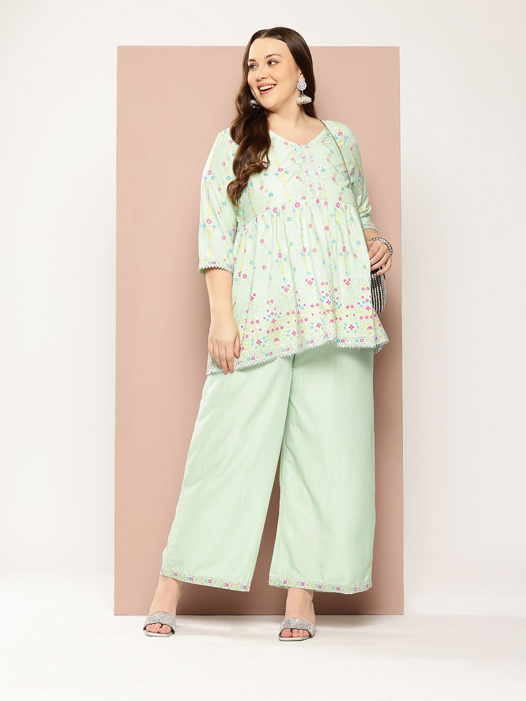 Sztori Plus Size Ethnic Motifs Printed Kurti & Palazzos - Distacart