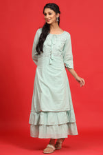 Thumbnail for Juniper Sage Green Cotton Embroidered Layered Maxi Dress With Dori Tassels - Distacart