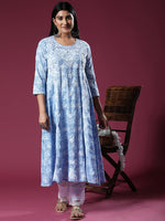 Thumbnail for HOUSE OF KARI Floral Embroidered Chikankari Cotton Anarkali Kurta - Distacart