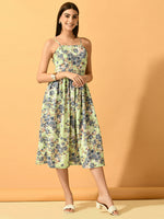 Thumbnail for Myshka Women's Lime Green Fit and Flare Party Dress - Distacart