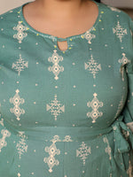 Thumbnail for Juniper Sage Green Geometric Printed Cotton Flex Jumpsuit With Zip Closure - Distacart