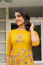 Thumbnail for Juniper Women's Mustard Floral Printed Georgette Dress With Sequins - Distacart