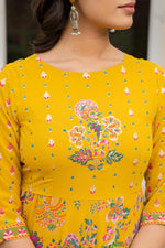 Thumbnail for Juniper Women's Mustard Floral Printed Georgette Dress With Sequins - Distacart