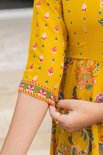 Thumbnail for Juniper Women's Mustard Floral Printed Georgette Dress With Sequins - Distacart