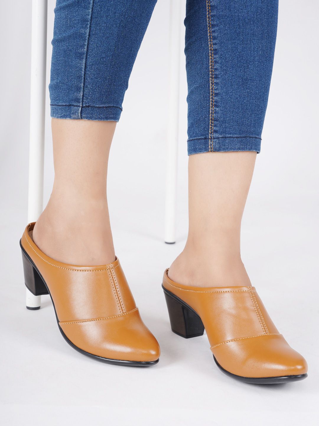 ELLE Women Camel Brown Solid Block Mules