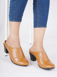 Thumbnail for ELLE Women Camel Brown Solid Block Mules