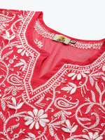 Thumbnail for ADA Women Carrot Pink & White Floral Hand Embroidered Chikankari Handloom Kurta & Matching slip - Distacart