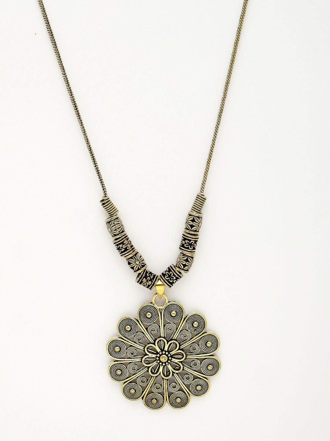 NVR Women's Gold-Plated Floral Shape Pendant with Chain - Distacart