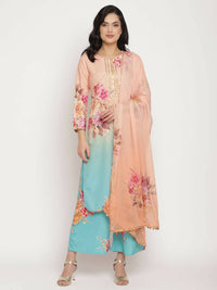 Thumbnail for Ahalyaa Women Peach-Coloured Floral Printed Kurta Palazzo Set With Dupatta - Distacart