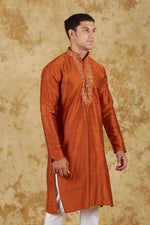 Thumbnail for Bluesaanchi Men's Handloom Embroidered Tawny Kurta Set - Distacart