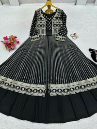 Thumbnail for Jyoti Fashion Women's Black Faux Georgette Sequins with Thread Embroidered Designer Lehenga Choli with Shrug Set