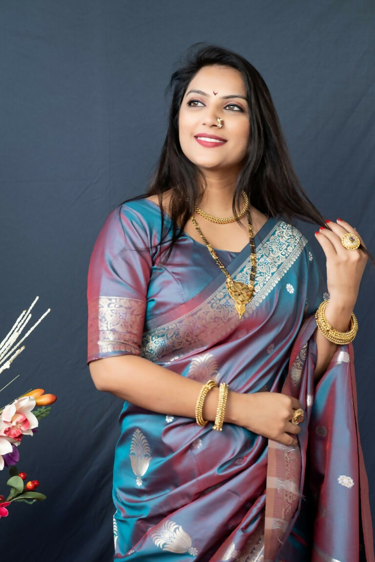 Jyoti Fashion Women's Grey Paithani Silk Zari Woven Saree with Blouse - Distacart