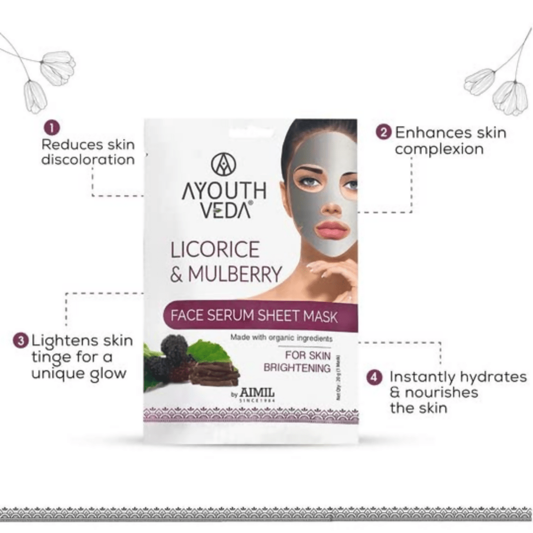 Ayouthveda Licorice & Mulberry Face Serum Sheet Mask - Distacart