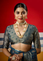 Thumbnail for Joban Fashion Teal Blue Dull Moss Brasso Saree