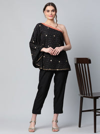 Thumbnail for Ahalyaa Women Black Crepe Printed Top with Trouser Set - Distacart