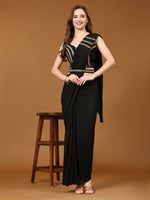 Thumbnail for Black Polyester Solid Ready to Wear Saree with stitched Blouse - Nita - Distacart