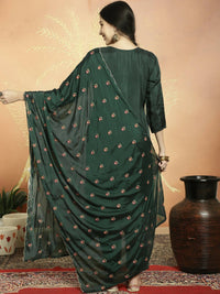 Thumbnail for Aastha Fashion Women's Green Upada Silk Floral Resham Thread Kurta with Trouser & Dupatta - Distacart