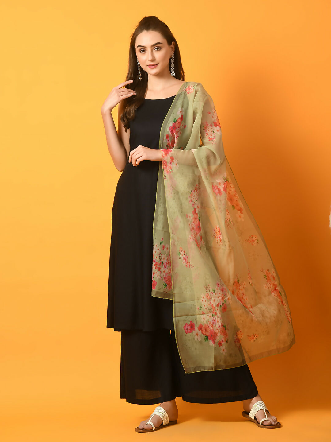 Myshka Women's Black Solid Anarkali Party Kurta Set With Printed Dupatta - Distacart