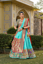 Thumbnail for Vastranavya Traditional Jacquard Silk Paithani Lehenga Choli - Sky Blue - Distacart