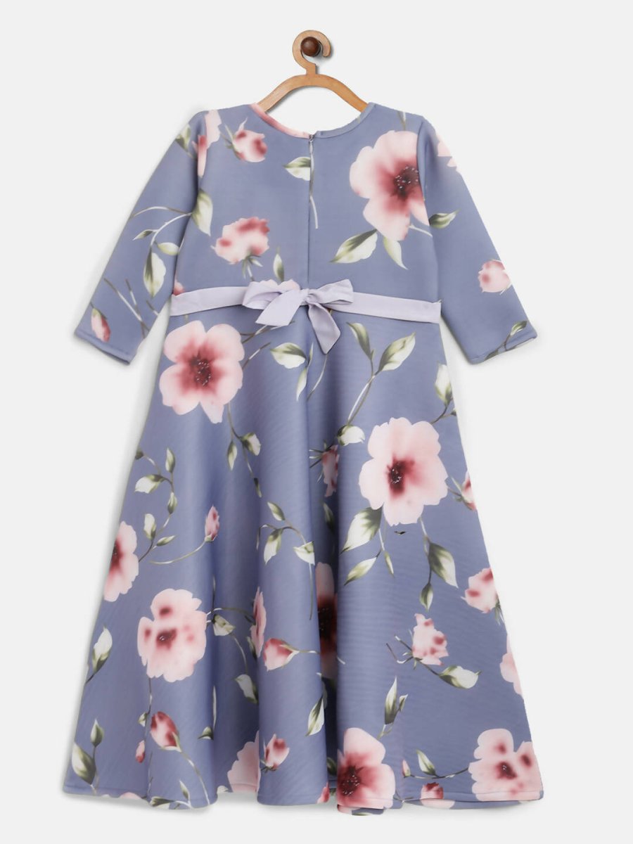 Ahalyaa Light Blue Digital Print Floral Kids Dress For Girls - Distacart