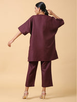 Thumbnail for trueBrowns Cotton Linen Purple Boxy Fit Co-Ord Set - Distacart