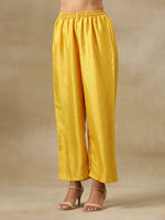 Thumbnail for trueBrowns Yellow Textured Silk High Slit Gathered Kurta Set - Distacart