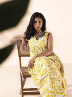 Thumbnail for trueBrowns Lime Cotton Ikat Sleeveless Flared Dress - Distacart