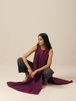 Thumbnail for trueBrowns Plum Purple Slub Texture Sleeveless Kurta Pant Set - Distacart