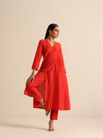 Thumbnail for trueBrowns Orange Dupion Blend Angrakha Kurta Pant Set - Distacart