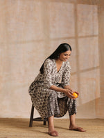 Thumbnail for trueBrowns Clay Dabu Buta Print Cotton Front Neck Gathered Kurta Pant Set - Distacart