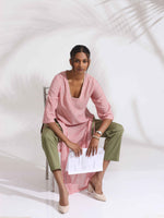 Thumbnail for trueBrowns Red Cotton Stripe Straight Kurta Set - Distacart
