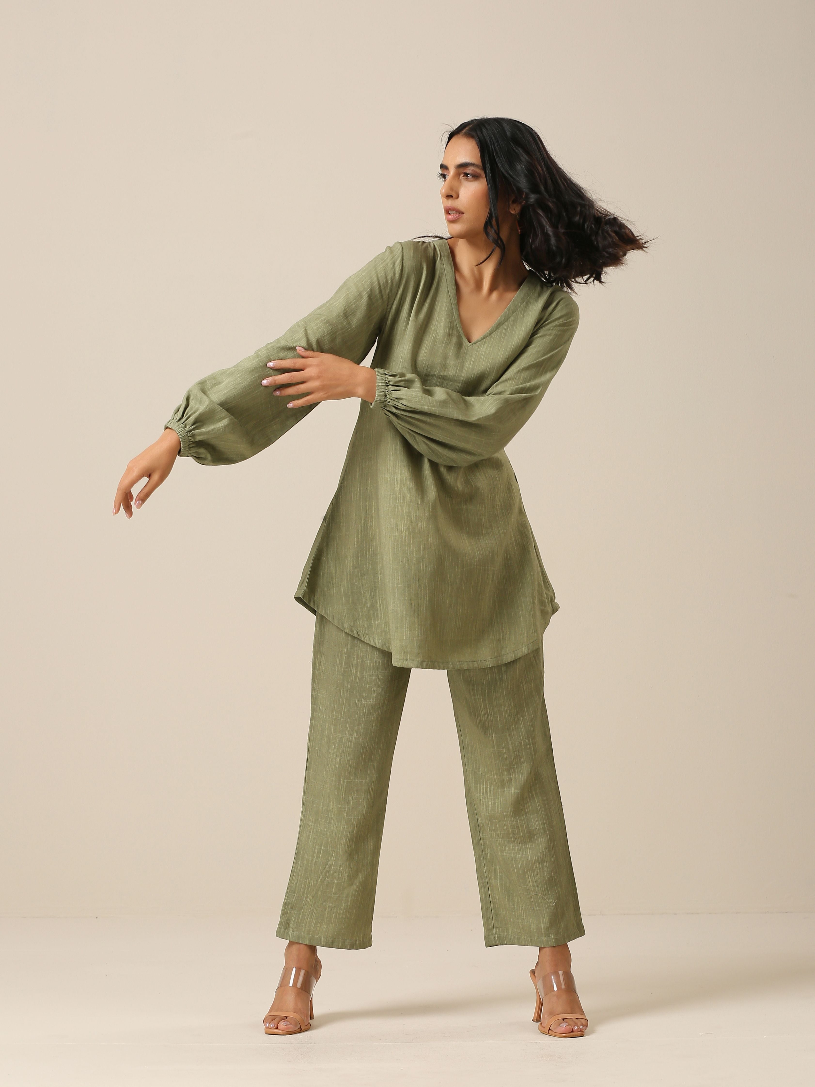 trueBrowns Sage Slub Textured Short Co-Ord Set - Distacart