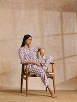 Thumbnail for trueBrowns White With Pink Blue Floral Block Print Cotton Flared Slit Kurta Pant Set - Distacart