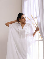 Thumbnail for trueBrowns White Dobby Panel Kaftan Kurta Pant Set - Distacart