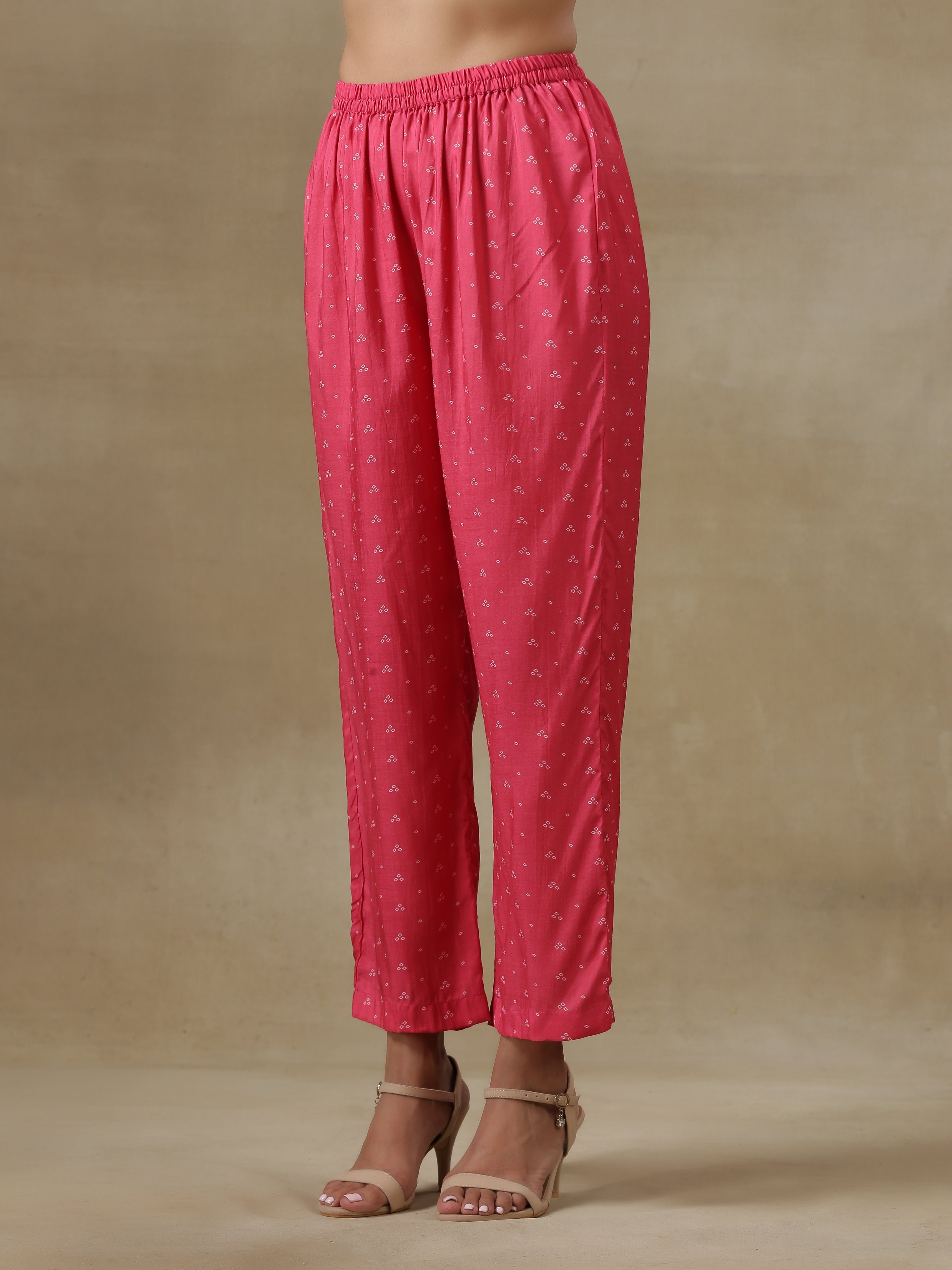 trueBrowns Pink Bandhani Printed Silk Gathered Sleeve Co-Ord Set - Distacart