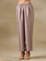 Thumbnail for trueBrowns Grey Textured Silk Deep V-Neck Co-Ord Set - Distacart