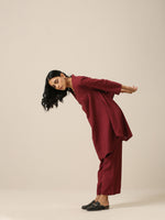 Thumbnail for trueBrowns Ruby Wine Slub Textured Collar Co-Ord Set - Distacart