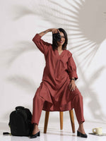 Thumbnail for trueBrowns Pink Slub Kurta Set - Distacart