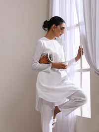 Thumbnail for trueBrowns White Dobby Front Placket Co-Ord Set - Distacart