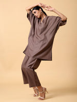 Thumbnail for trueBrowns Cotton Linen Burnt Brown Boxy Fit Co-Ord Set - Distacart
