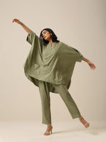 Thumbnail for trueBrowns Sage Slub Texture Boxy Fit High Low Co-Ord Set - Distacart