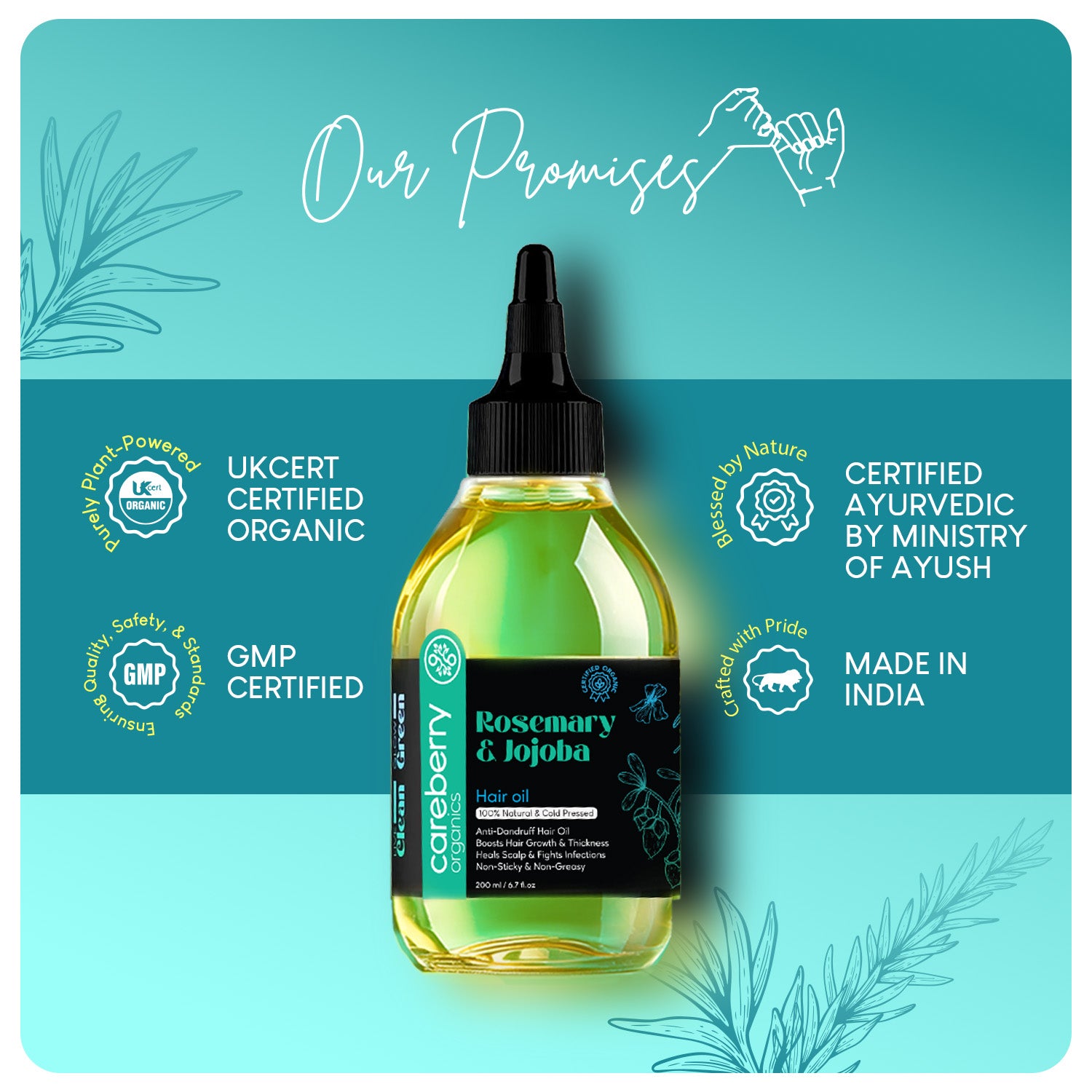 Careberry 100% Organic Rosemary & Jojoba Anti Dandruff Hair Oil - Distacart