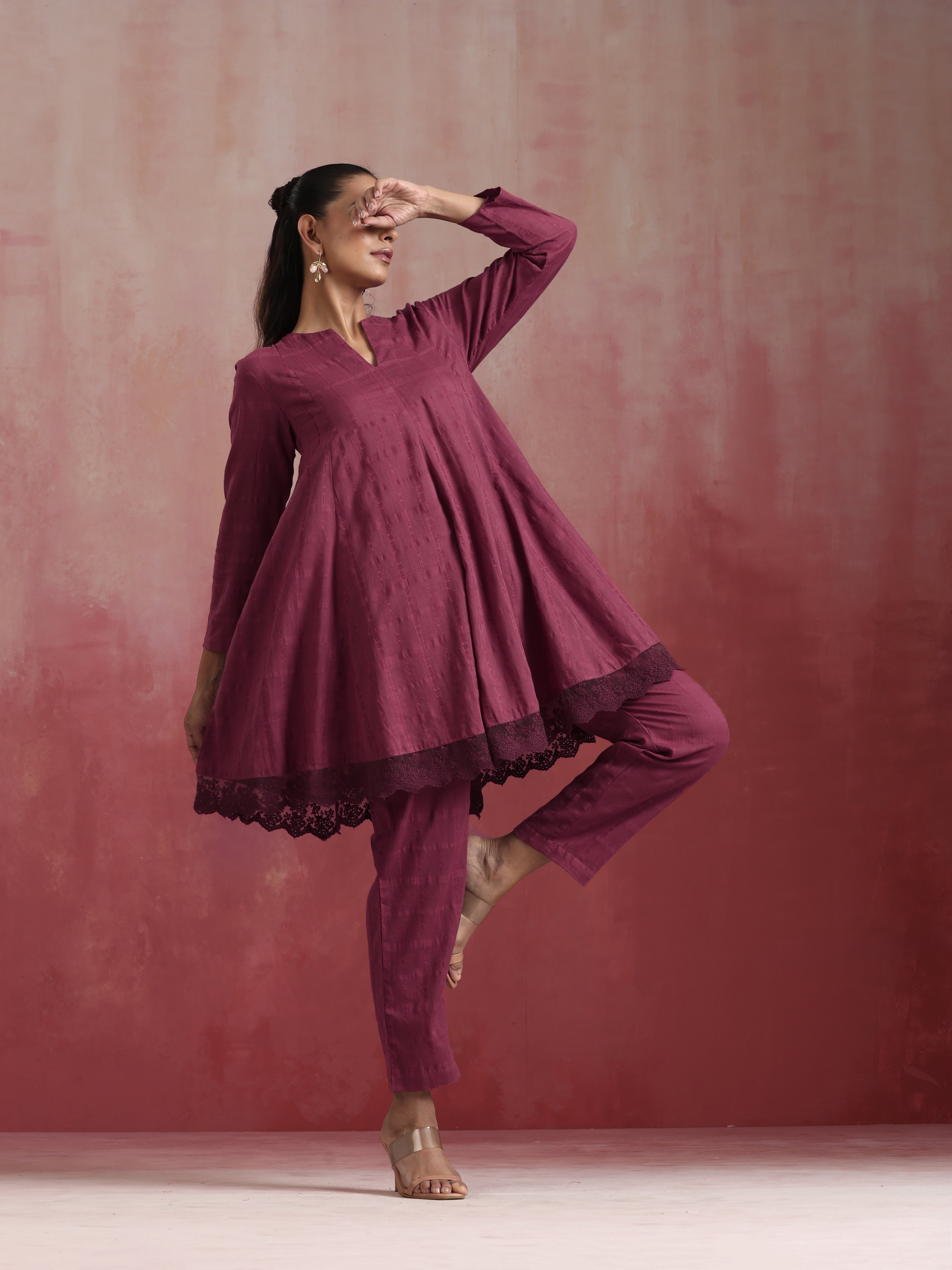 trueBrowns Mauve Cotton Dobby Co-ord set - Distacart