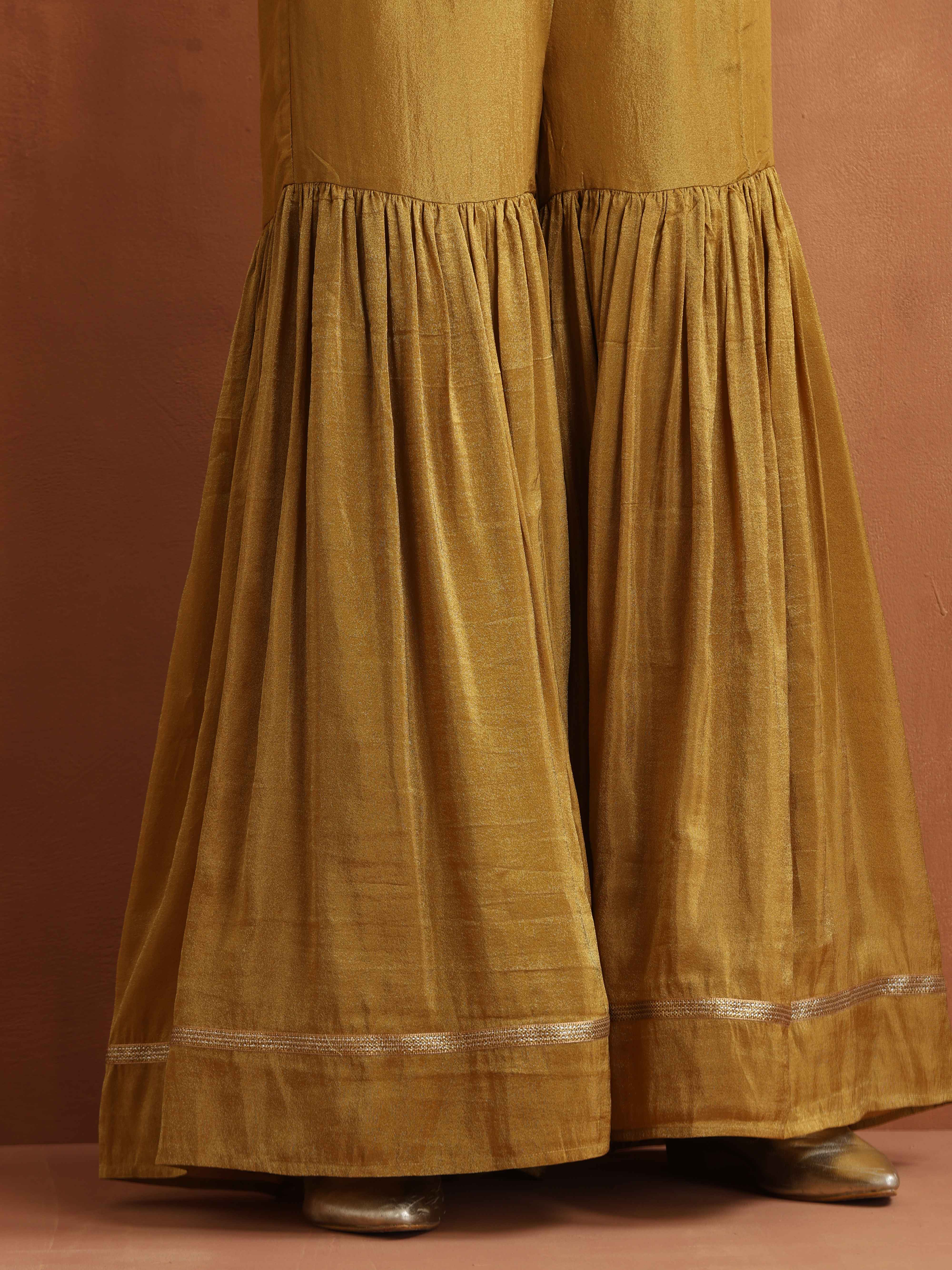 trueBrowns Gold Tissue Sharara Dupatta Set - Distacart