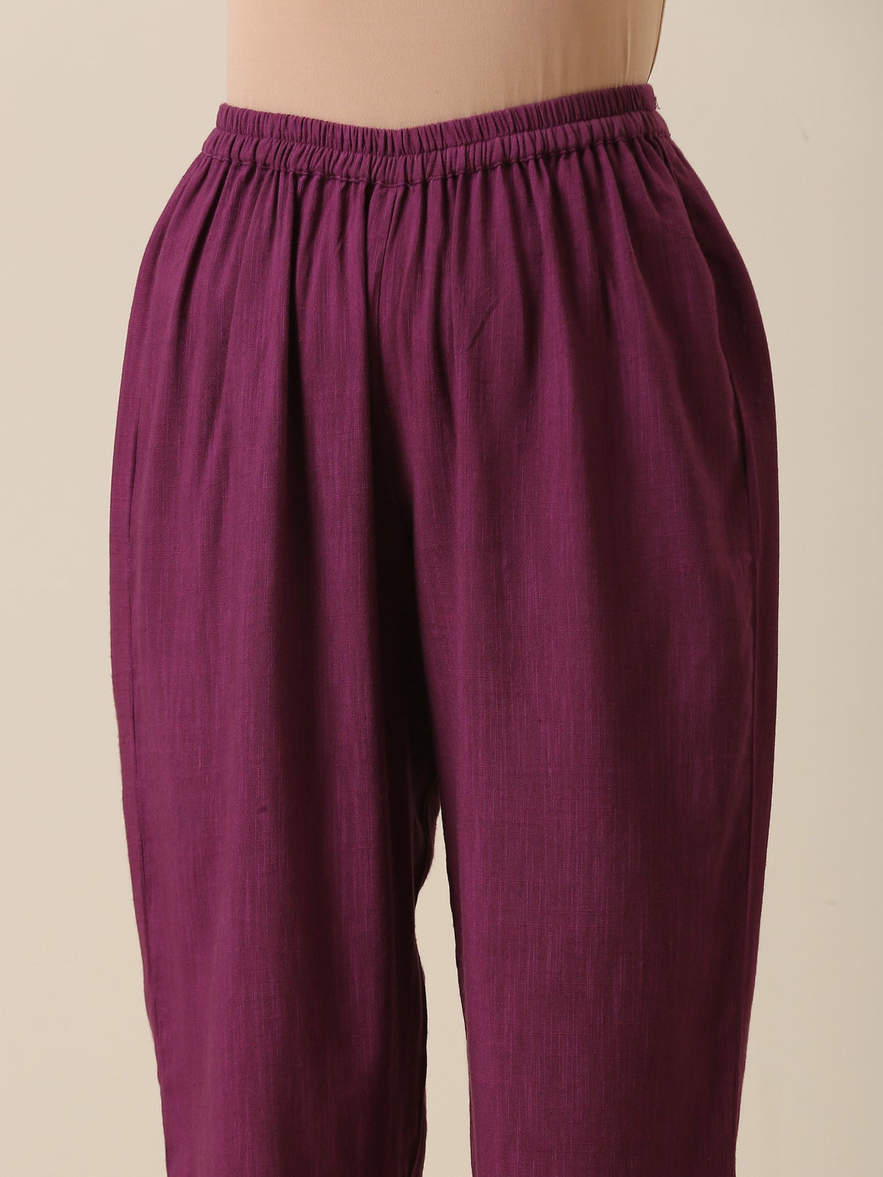 trueBrowns Plum Purple Slub Texture High Low Kaftan Pant Set - Distacart