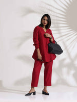 Thumbnail for trueBrowns Maroon Slub Co-ord Set - Distacart